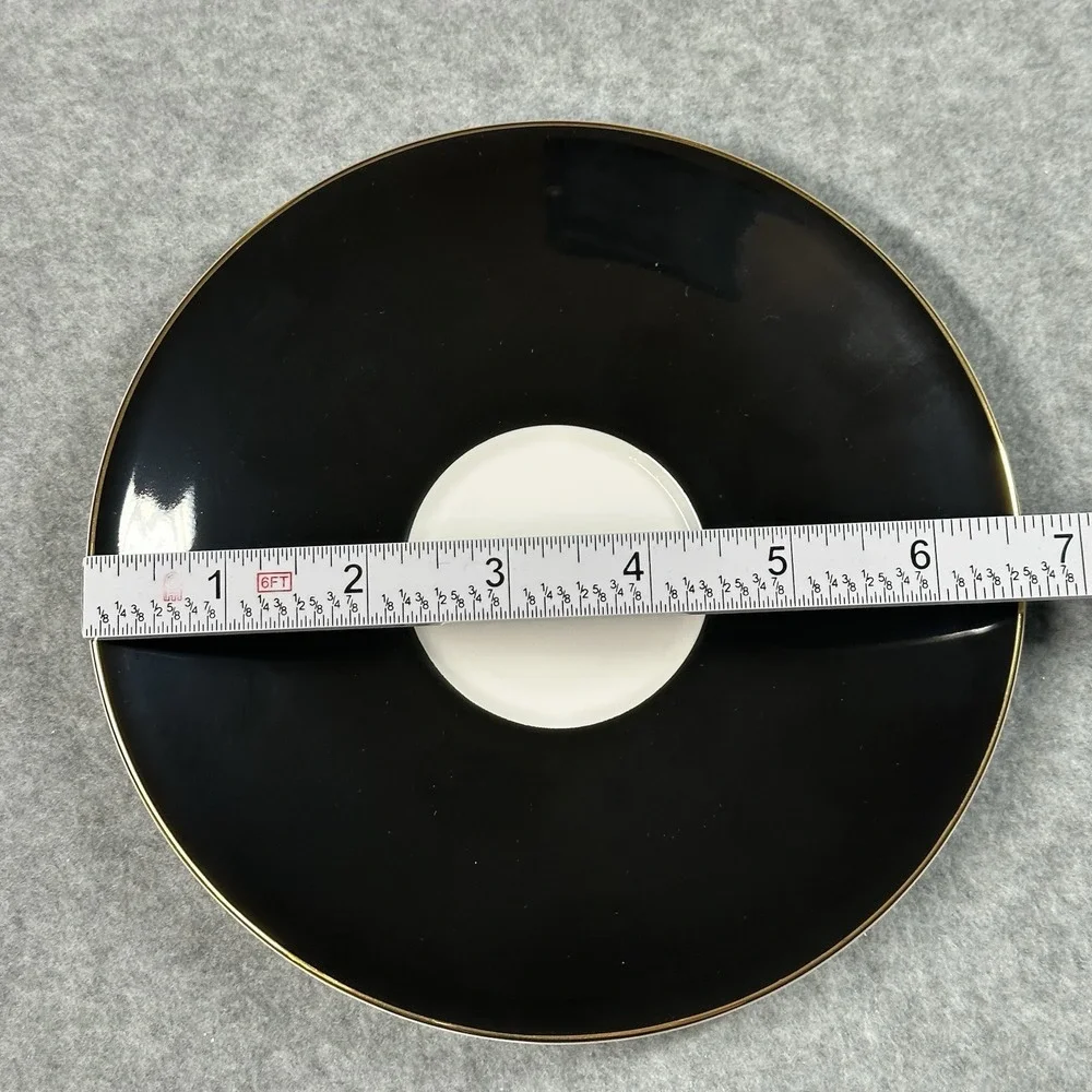 Wedgwood Barbara Barry Curtain Call Black Gold Cappuccino Saucers 6.5 in Set 4